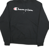 CHAMPION Mens Black Hoodie L Cotton Blend Classic Pullover Hooded Sweatshirt