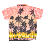 VHO Mens Pink & Yellow Hawaiian Shirt L Tropical Palm Tree Print Summer