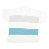 Mens White Grey & Blue Block Short Sleeve Polo Shirt L Cotton Blend Casual