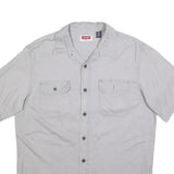 WRANGLER Mens Grey Plain Shirt M Cotton Blend Casual Button Up Short Sleeve