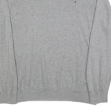 TOMMY HILFIGER Mens Grey Cotton Blend Plain V-Neck Basic Knit Jumper XL Classic