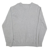 TOMMY HILFIGER Mens Grey Cotton Blend Plain V-Neck Basic Knit Jumper XL Classic