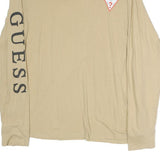 GUESS Mens Beige Long Sleeve Crew Neck Cotton T-Shirt L Logo Print