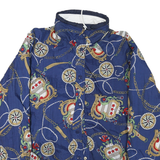 Womens Blue Synthetic Reversible Jacket XL Button Lightweight Nautical Print