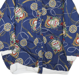 Womens Blue Synthetic Reversible Jacket XL Button Lightweight Nautical Print