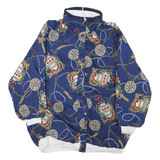 Womens Blue Synthetic Reversible Jacket XL Button Lightweight Nautical Print
