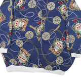 Womens Blue Synthetic Reversible Jacket XL Button Lightweight Nautical Print