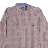 CHAPS Mens Maroon & White Check Shirt 2XL Button Down Collar Long Sleeve