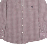 CHAPS Mens Maroon & White Check Shirt 2XL Button Down Collar Long Sleeve