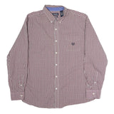 CHAPS Mens Maroon & White Check Shirt 2XL Button Down Collar Long Sleeve