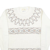 BELLDINI Womens White Patterned Wool Blend Jumper Crew Neck Basic Knit M Stylish