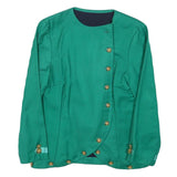 Womens Green Button Cotton Blend Button Jacket XS Plain Classic Formal