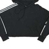 ADIDAS Womens Black Hoodie UK 10 Cropped Drawstring Pullover Cotton Blend
