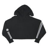 ADIDAS Womens Black Hoodie UK 10 Cropped Drawstring Pullover Cotton Blend