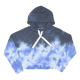 CALVIN KLEIN JEANS Womens Blue & Grey Tie Dye Pullover Hoodie S Crop Top