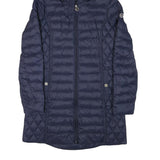 MICHAEL KORS Mens Navy Blue Quilted Jacket S Polyester Blend Zip Hooded Stylish