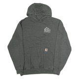 CARHARTT Mens Grey Hoodie L Cotton Logo Workwear Pullover Sweatshirt