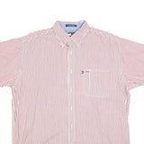 TOMMY JEANS Mens Red & White Stripe Shirt L Button Down Chest Pocket Casual