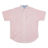 TOMMY JEANS Mens Red & White Stripe Shirt L Button Down Chest Pocket Casual