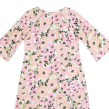 Womens Pink & Cream Floral Day Woven Shift Dress 3/4 Sleeve L Summer
