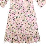 Womens Pink & Cream Floral Day Woven Shift Dress 3/4 Sleeve L Summer
