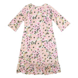 Womens Pink & Cream Floral Day Woven Shift Dress 3/4 Sleeve L Summer