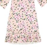 Womens Pink & Cream Floral Day Woven Shift Dress 3/4 Sleeve L Summer