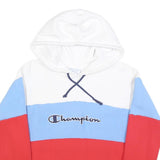 CHAMPION REVERSE WEAVE Womens White & Blue & Red Colourblock Pullover Hoodie M