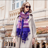 Anyyou 100% Merino Wool Purple Pink Lines Silk Satin Large Winter Scarf Pashmina Shawl Bandana Perfect For Women Ladies Fashion Style