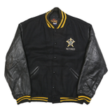 GAME SPORTSWEAR Mens Black & Yellow Retired Sheriff Wool Leather Sleeve Bomber