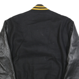 GAME SPORTSWEAR Mens Black & Yellow Retired Sheriff Wool Leather Sleeve Bomber