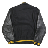 GAME SPORTSWEAR Mens Black & Yellow Retired Sheriff Wool Leather Sleeve Bomber