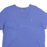 POLO RALPH LAUREN Womens Blue V-Neck Cotton T-Shirt M Short Sleeve Pink Logo