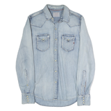 REPLAY Mens Blue Cotton Denim Shirt S Western Casual Button Snap Fastening