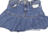 Womens Blue Denim Pleated Mini Cotton Blend Skirt S Casual Summer Wear