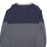 TOMMY HILFIGER Mens Navy & Grey Colourblock Pattern Jumper Crew Neck Basic Knit