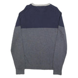 TOMMY HILFIGER Mens Navy & Grey Colourblock Pattern Jumper Crew Neck Basic Knit