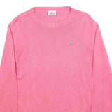 LACOSTE Womens Pink Plain Cotton Jumper Crew Neck Basic Knit S Classic Knitwear