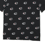 CHAMPION Mens Black All Over Logo Graphic T-Shirt L Short Sleeve Crew Neck