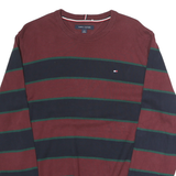 TOMMY HILFIGER Mens Maroon & Navy Patterned Cotton Jumper Crew Neck Regular L