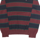 TOMMY HILFIGER Mens Maroon & Navy Patterned Cotton Jumper Crew Neck Regular L