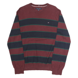 TOMMY HILFIGER Mens Maroon & Navy Patterned Cotton Jumper Crew Neck Regular L