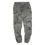 FSBN Mens Cotton Blend Green Slim Cargo Trousers W28 L30 Cargo Pocket Zip