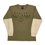 American Pride Harley Davidson Graphic Layered Long Sleeve T-Shirt - Medium Cream Cotton
