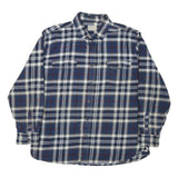 JACHS Mens Blue & White Check Shirt L Cotton Blend Long Sleeve Casual Flannel