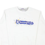 CHAMPION Mens White Pullover Sweatshirt M Cotton Blend Crew Neck Graphic Print