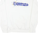 CHAMPION Mens White Pullover Sweatshirt M Cotton Blend Crew Neck Graphic Print