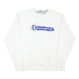 CHAMPION Mens White Pullover Sweatshirt M Cotton Blend Crew Neck Graphic Print
