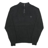 CHAPS Mens Black Plain Cotton Pullover Jumper Half Zip L Classic Knitwear