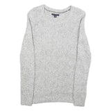 TOMMY HILFIGER Womens Grey Cable Knit Cotton Blend Jumper Crew Neck XS Soft Warm
